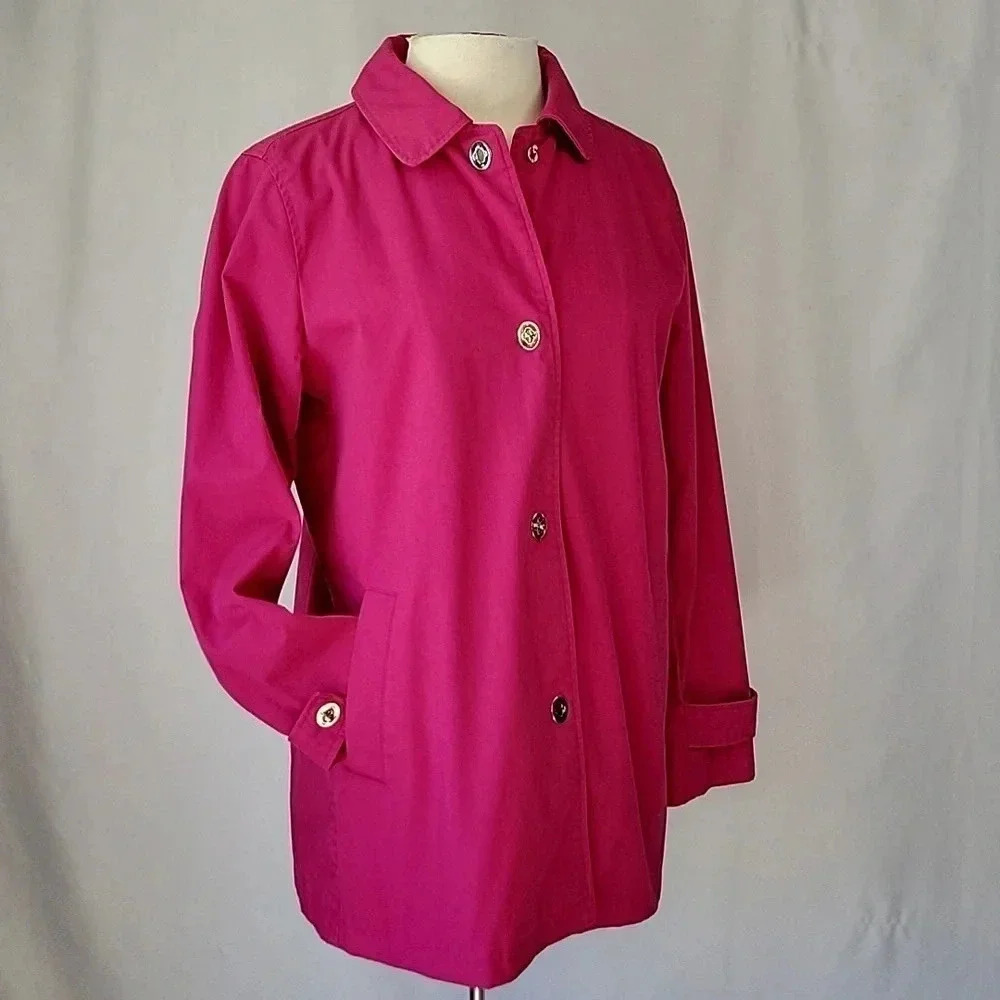 Dennis Basso Trench Coat Hot Pink with Scarf Lining Size Small